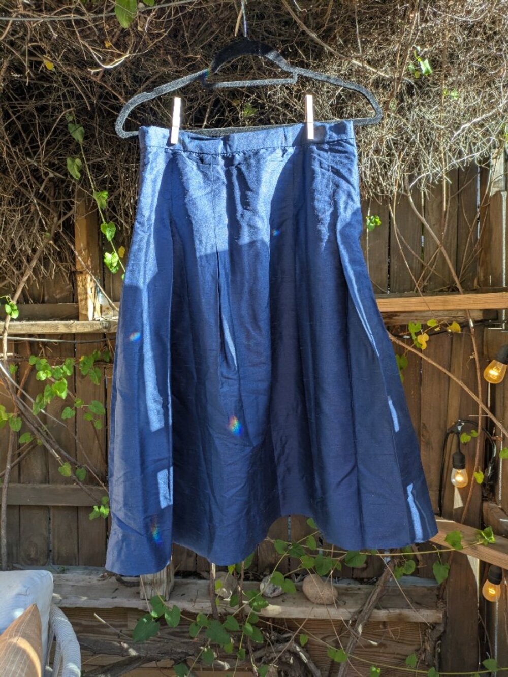Navy 100% Silk Midi Skirt - Picture 2 of 4